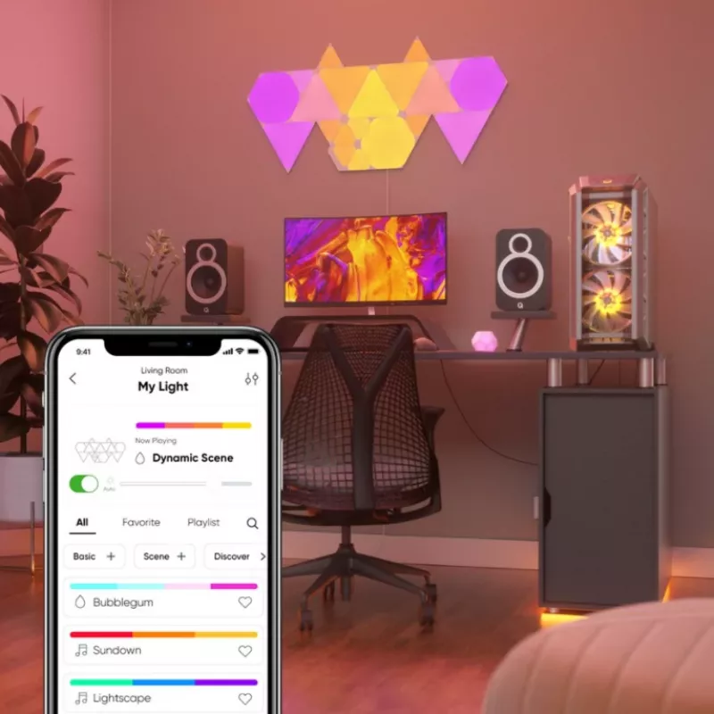 Kolmnurksed LED-paneelvalgustid Nanoleaf NL47-0002TW-9PK — komplektis 9 RGB seinakinnitatavat paneeli, vahelduvvoolutoitel, valge