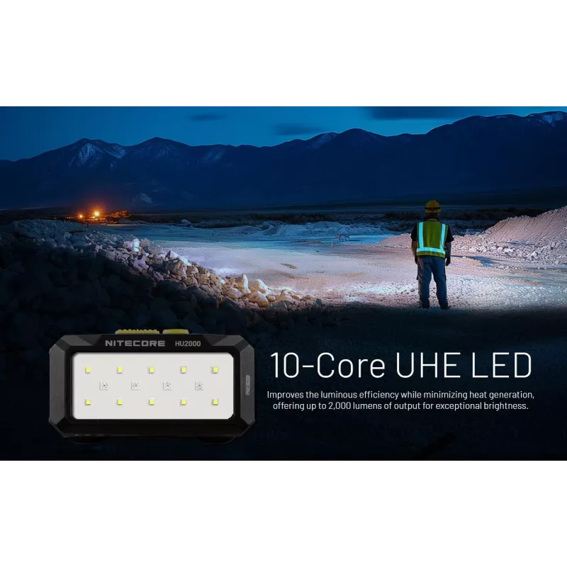 Peapaelaga taskulamp Nitecore HU2000, 10 LED-i, USB-laetav liitium-ioon, alumiinium+polükarbonaat, IP68 veekindel