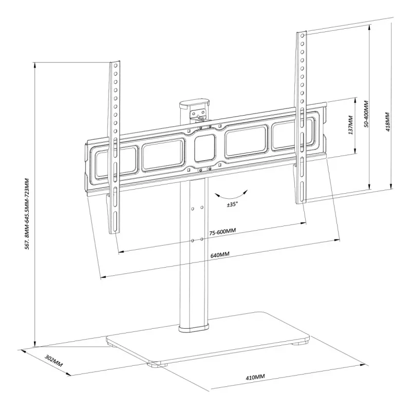 Telerialus MACLEAN MC-386 32-tollistele kuni 75-tollistele teleritele, kuni 40 kg, VESA 600x400 mm, pööratav, eraldiseisev