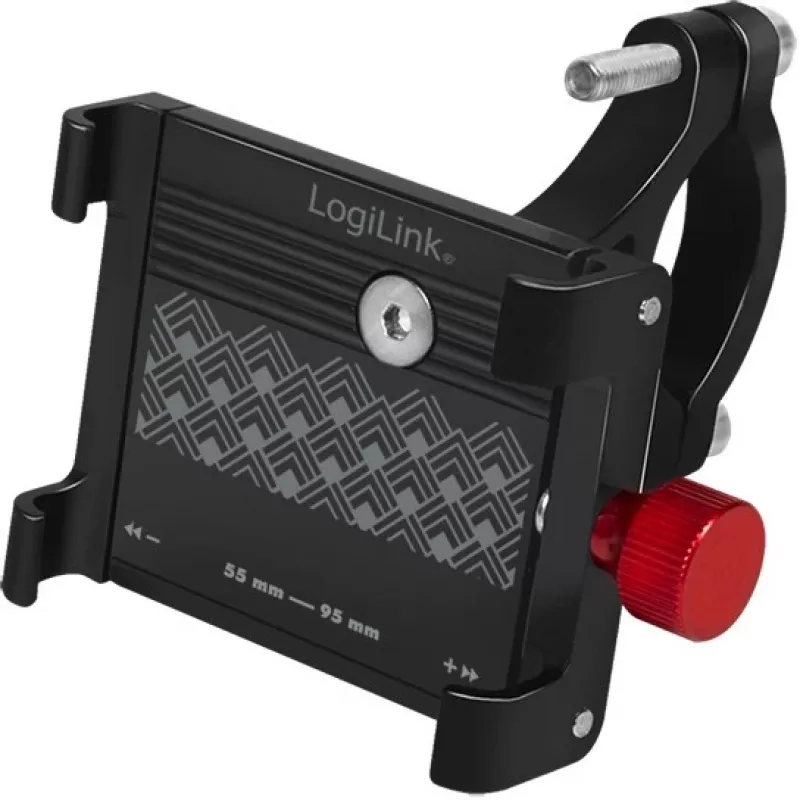 LogiLink Fahrrad-Smartphonehalterung, fixiert, schwarz/rot hochwertige Aluminiumlegierung, geeignet für Mobilgeräte - 1 Stück (AA0146)