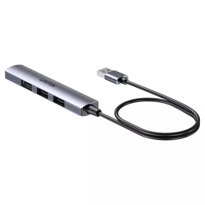 USB-jaotur Unitek H1208CGY01 — 4-pordiline USB 3.0 (5 Gbps), tagasiühilduv USB 2.0-ga, alumiinium