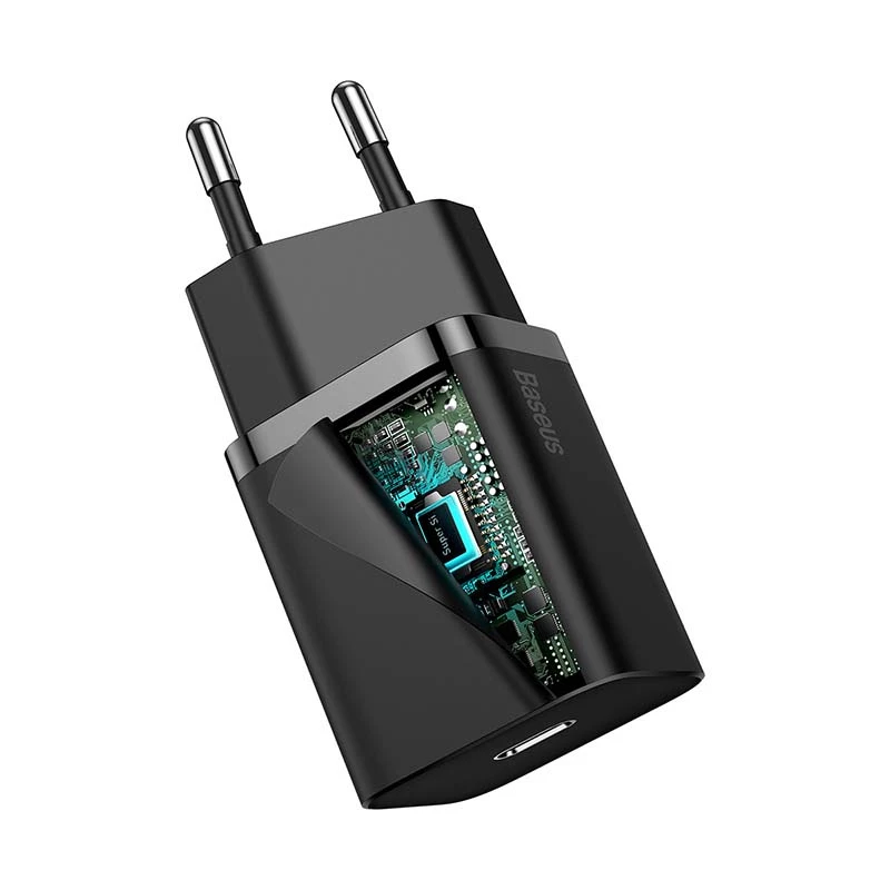 Baseus Super Si kiirlaadija 1C 20W koos USB-C kaabliga Lightningi jaoks 1m (must)