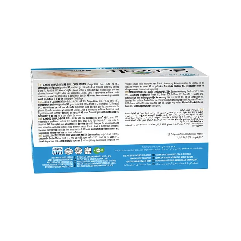 Märg kassitoit Agras Pet Foods Schesir Tuunikala tarrendis 6×50 g (300 g), ühevalguline, täiskasvanud kassidele, soja- ja gluteenivaba