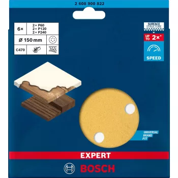 Bosch Expert C470 lihvimislehtede komplekt Ø150 mm K60 K120 K240, 6 tk