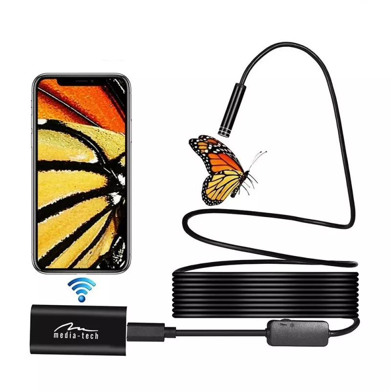 WiFi endoskoop MEDIA-TECH MT4099, 8 mm sond, 5 m kaabel, IP67, 1280×720@30fps, 70° vaatenurk, 800 mAh aku