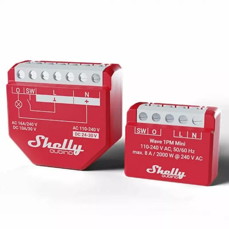 Shelly Qubino Wave 1PM Mini Z-Wave mõõtmis-lülitusaktuaator Punane