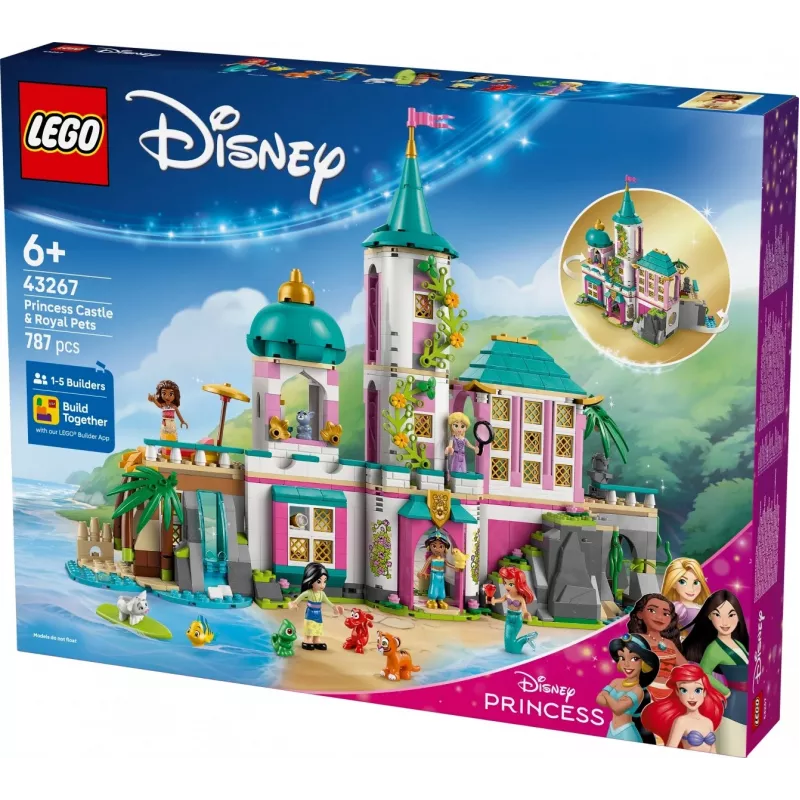 LEGO Disney Princess Castle and Royal Pets ehituskomplekt 43267 — 787 osa, 5 minifiguuri, vanus 6+, 320×460×100 mm