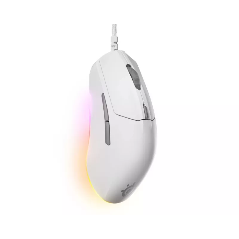 Mänguhiir STEELSERIES Rival 3 Gen 2 — optiline, 8500 DPI, juhtmega USB Type-A, paremakäeline, valge, 77 g