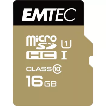 EMTEC Gold+ - Mälu kaart (SD-adapter kaasas) - 16GB - Class 10 - microSD - Kuldne (ECMSDM16GHC10GP)