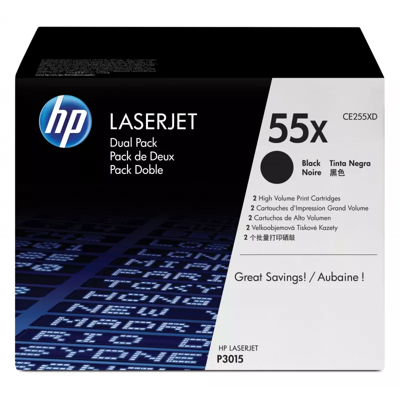 HP 55X 2-pack suure tootlikkusega must originaal LaserJet toonerikassetid