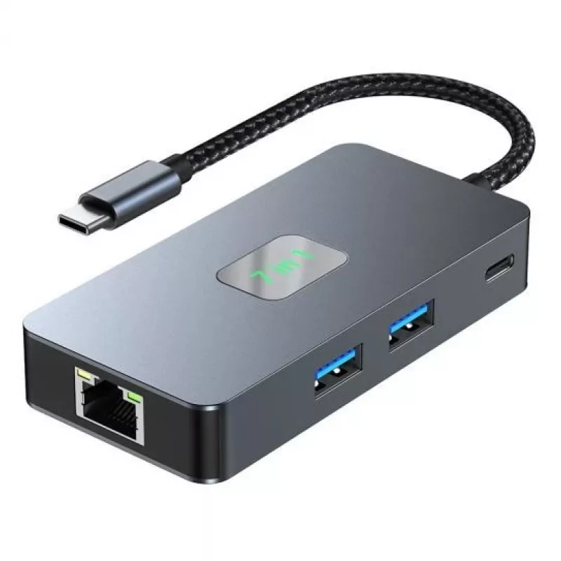 TB-adapteri jaotur USB C (7in1) HDMI USB SD/tf RJ45 (2500 Mbps) PD