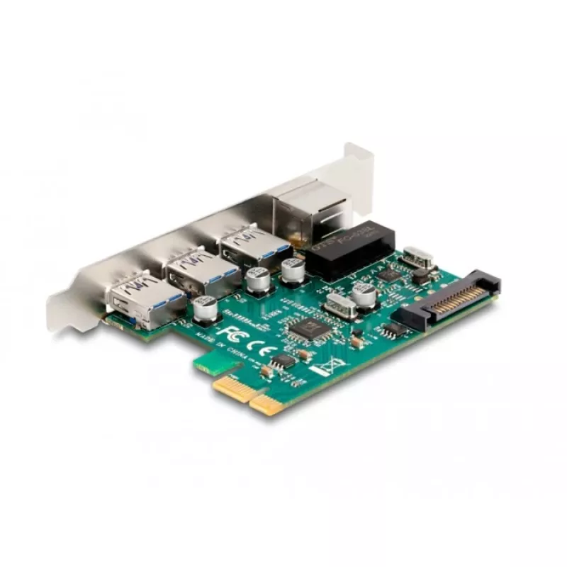 DeLOCK PCI Express x1 kaart, 3 × USB 5 Gbps Type-A, 1 × Gigabit LAN