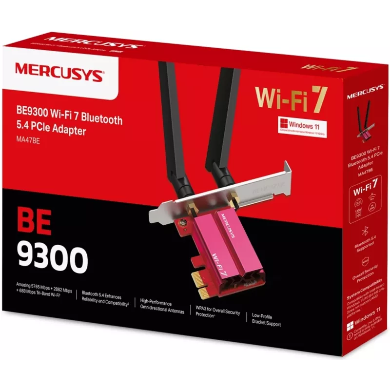 PCIe kolmeribalise WiFi 7 adapter MERCUSYS MA47BE — kiire traadita ühenduvus