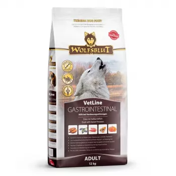 Kuiv koeratoit Wolfsblut VetLine Gastrointestinal Duck 12 kg — veterinaardieet seedimise toetamiseks, valk 20%, rasv 10%