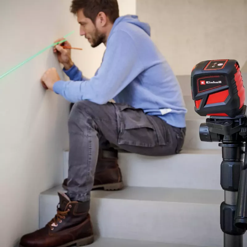 Lasernivelliir Einhell TC-LL 2 G — isetasanduv roheline rist ja 360° joon