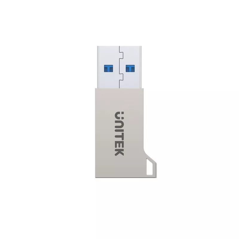 USB-pistikuadapter Unitek A1034NI, hõbedane, USB 2.0/3.2 Gen1, kuni 5 Gbit/s, tsinkkest, 36×16,7×5,7 mm