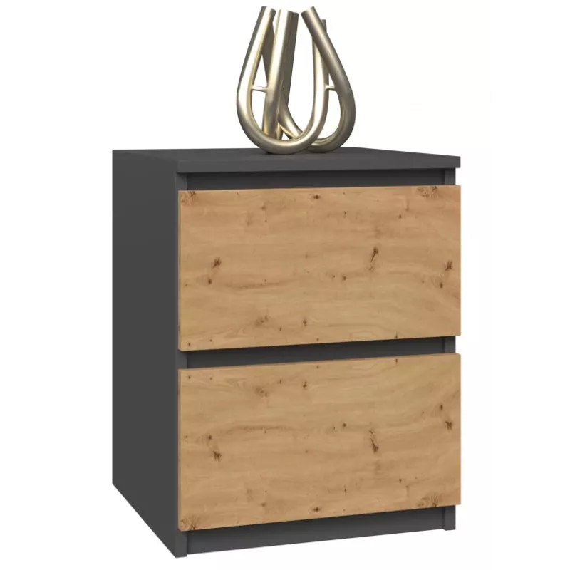 Topeshop W2 ANTRACYT/ARTISAN nightstand/Öökapp 2 sahtel(s) antratsiit, tamm