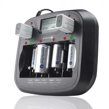 Akulaadija everActive NC-900U Universal DC — laeb AA, AAA, C, D, 9V, kuni 6 elementi, must