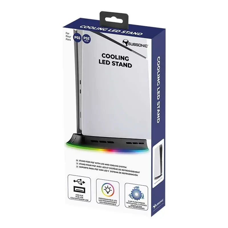 Jahutusalus SUBSONIC SA5656 PS5-le ja PS5 õhuke-ile LED-tulede, mitme ventilaatoriga jahutuse ja USB-toitega