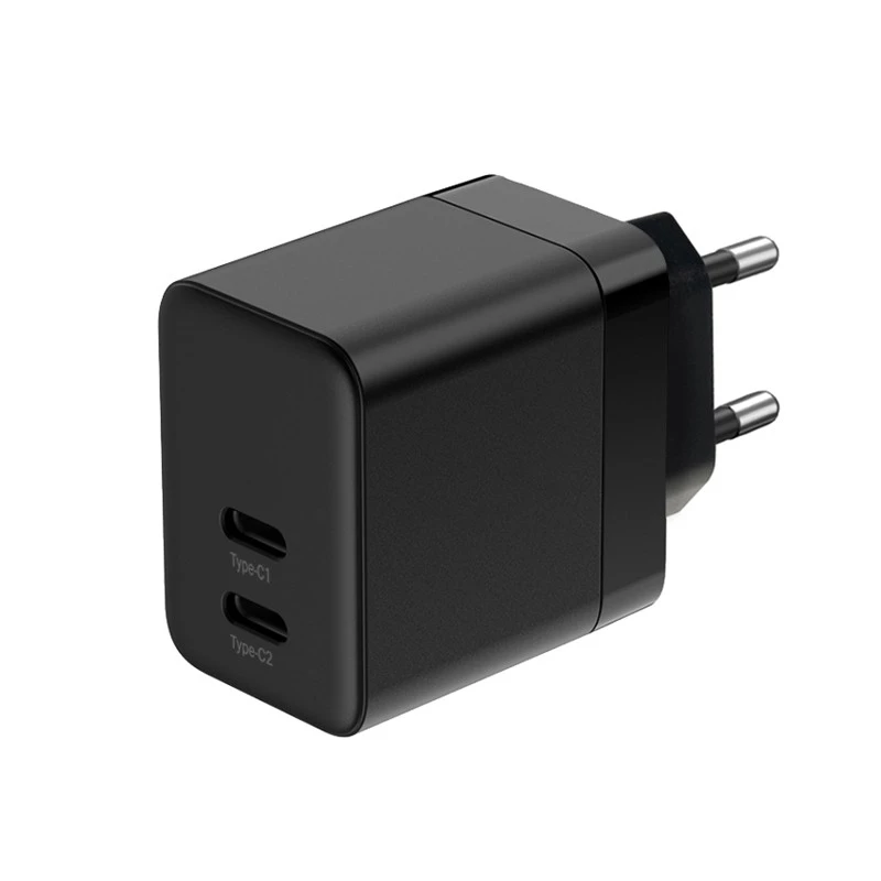 Crong Ultra Compact GaN 35W PD 3.0 2x USB-C seinilaadija (must)