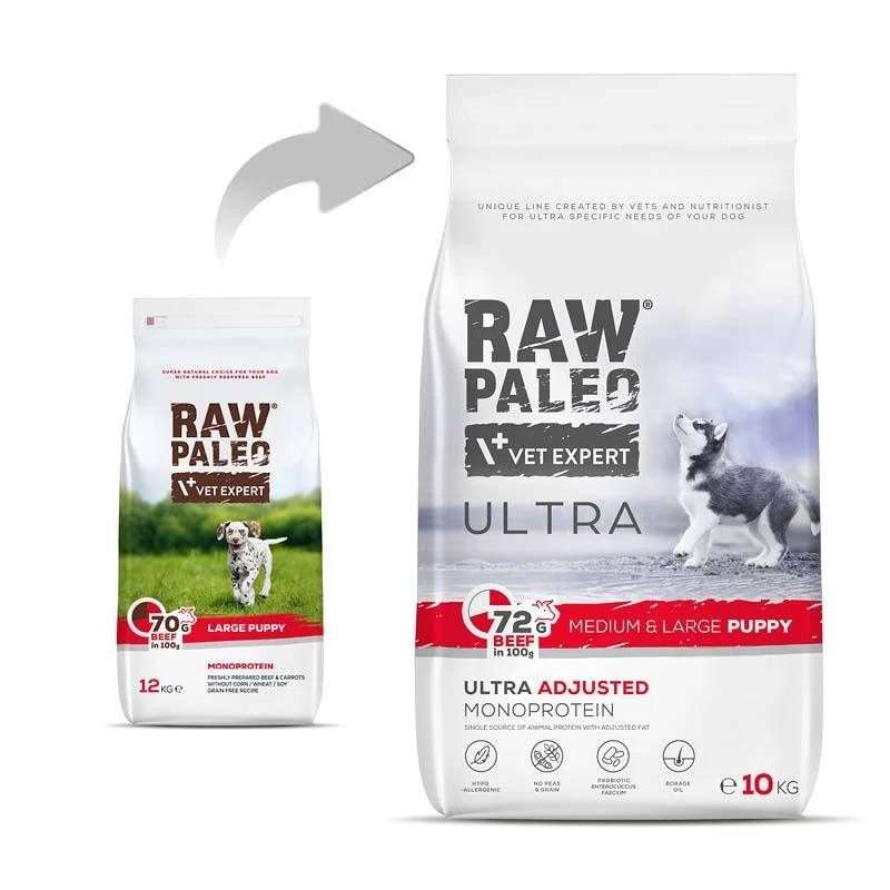 RAW PALEO Ultra Medium&Large Puppy Veiseliha - kuivtoit kutsikatele - 10 kg
