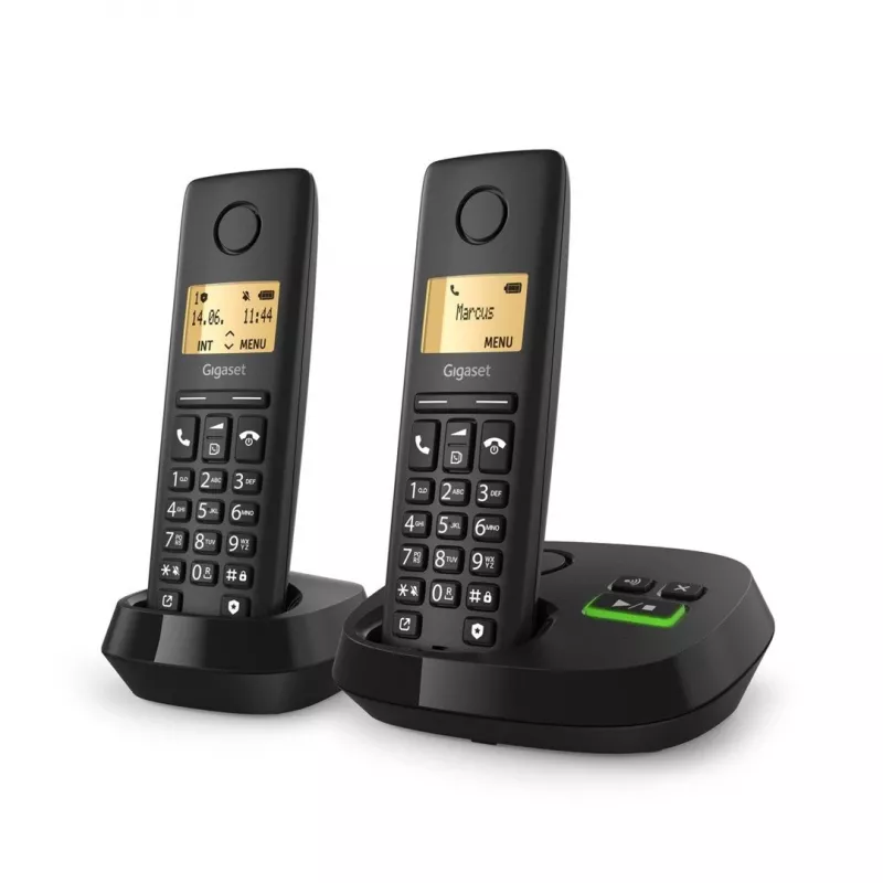 Juhtmeta analoog/DECT telefon Gigaset PURE 100A Duo — 2 toru, valjuhääldi, kõne tuvastus, 1,5-tolline ekraan, must