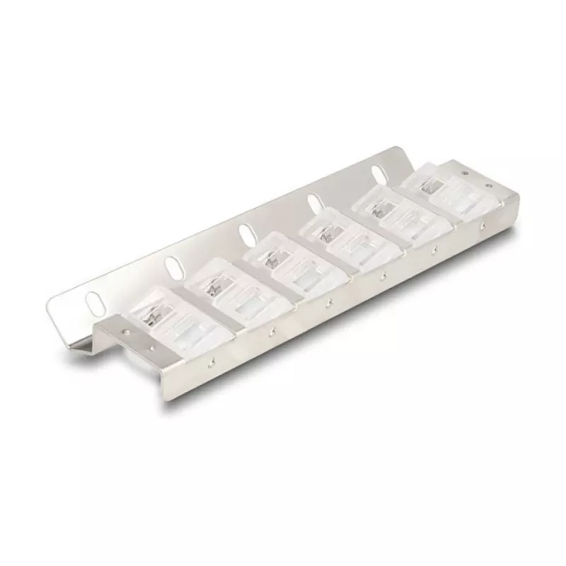 Keystone hoidik 12-pordiline kallutatav 10-tollise ja 19-tollise raami/seinale paigaldamiseks, DELOCK 67040, metall/plast, hõbedane, 77×222×27 mm