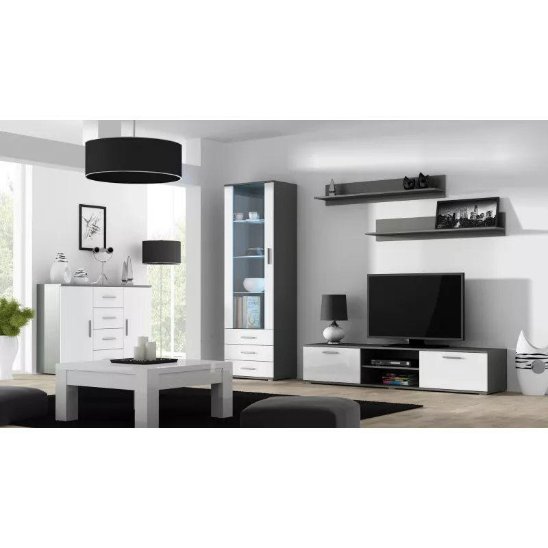 Külgriiul Cama Meble UNI hall/valge läige, 2 ust, 2 riiulit, 1320×380×920 mm
