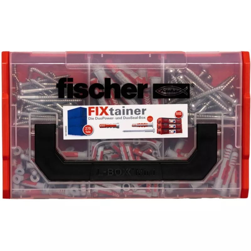 FixTainer - DUOPOWER & DUOSEAL + kruvid, seinapistik helehall/punane, 275-osaline