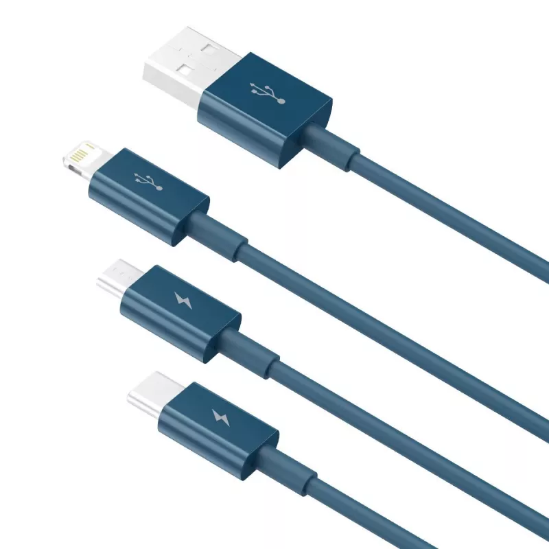 USB-kaabel 3in1 Baseus Superior Series, USB to micro USB / USB-C / Lightning, 3.5A, 1.5m (sinine)