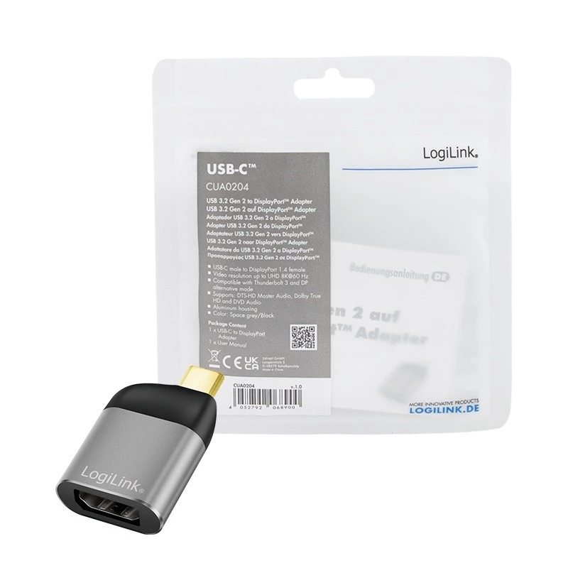 LogiLink CUA0204 USB-C kuni DisplayPort kaabli pistikuadapter Must Hall