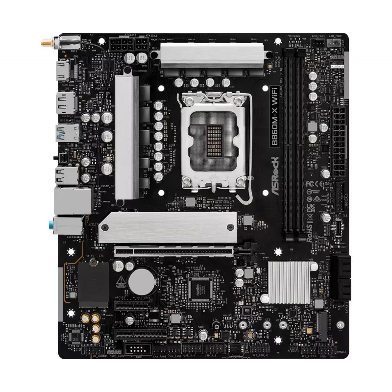 Emaplaat ASRock B860M-X WiFi — Intel B860, LGA 1851, micro ATX, DDR5, 2x DIMM, 4x M.2, 2.5Gb LAN, Wi‑Fi 6E, Bluetooth 5.3