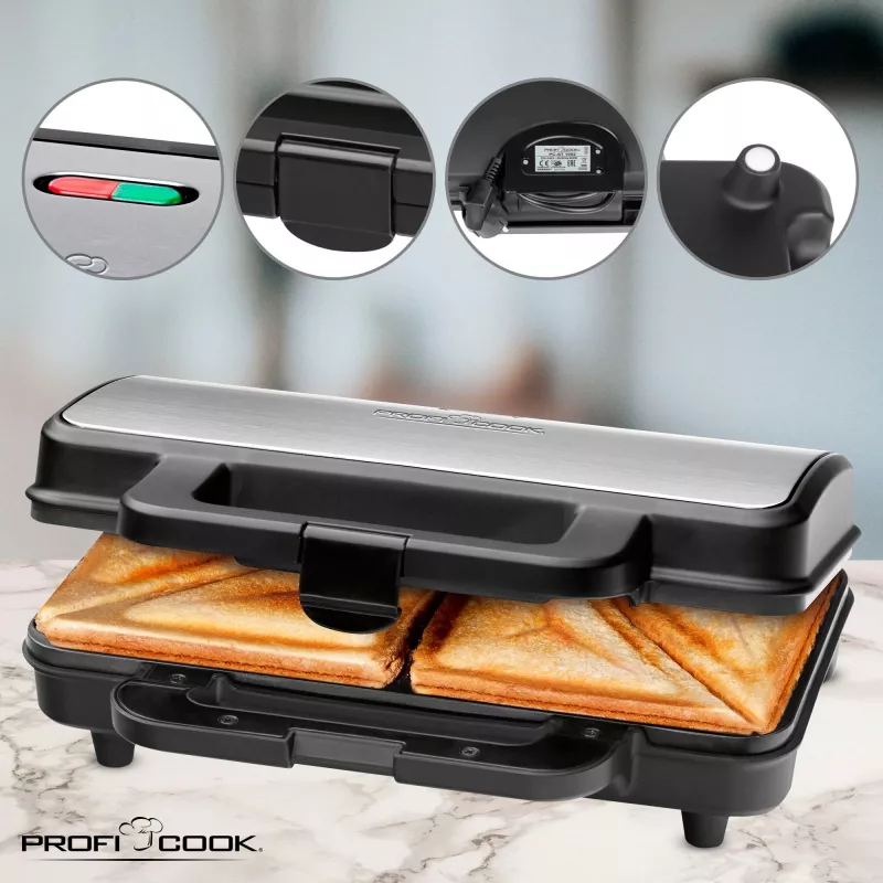 ProfiCook PC-ST 1092 - võileivagrill - 900 W - roostevaba teras/must