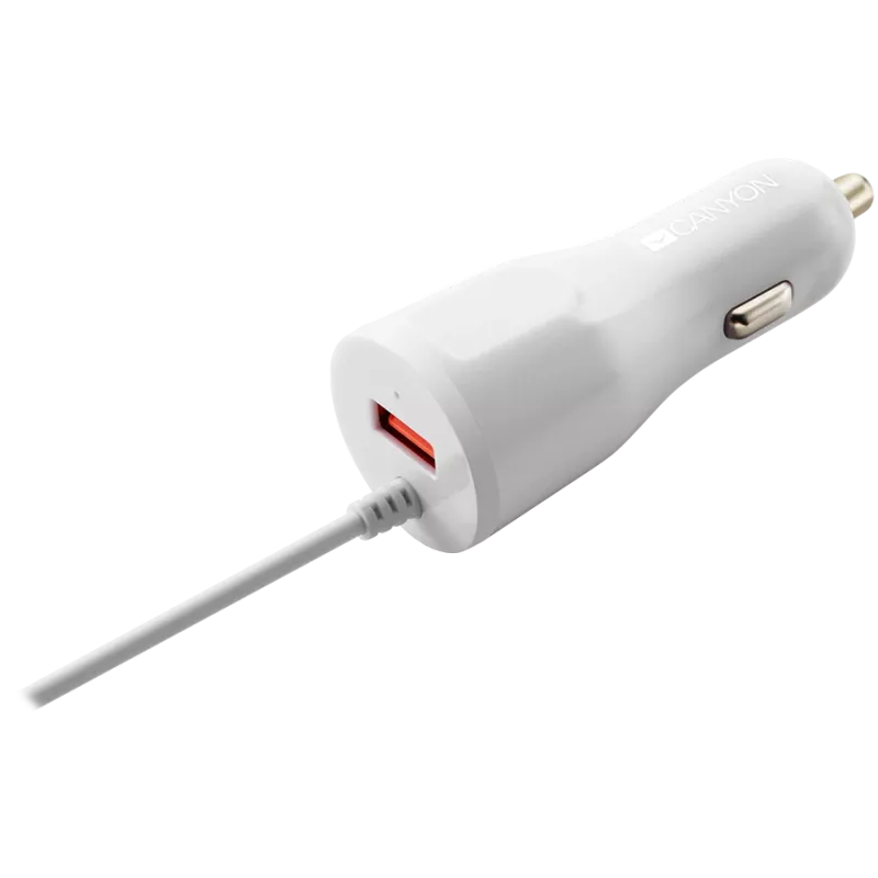 CANYON auto laadija C-033 2.4A/USB-A sisseehitatud Lightning valge