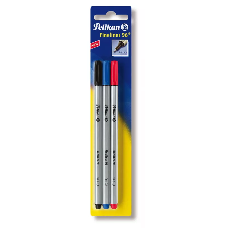 Pelikan Fineliner 96 peen must sinine punane 3 tk 0,4 mm
