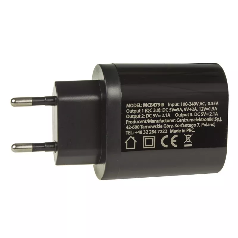 USB seinilaadija MACLEAN MCE479B — 3x USB-porti, 18W koguvõimsus, kompaktne