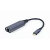 Võrguadapter Gembird A-USB3C-LAN-01 USB-C USB 3.2 Gen 1, Gigabit RJ-45, 0,15 m kaabel, metallkorpus, hall/must