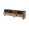 TV-alus Cama Meble LOTTA 180 cm — Wotan tammepuidust raam, matt must pealisplaat, 1800×400×530 mm