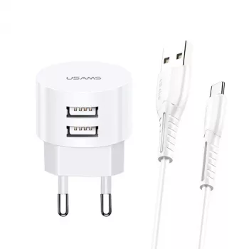 Juhtmega laadija usams XTXLOGT18MC05 2x USB 2.1A microUSB valge AC/DC
