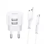 Juhtmega laadija usams XTXLOGT18MC05 2x USB 2.1A microUSB valge AC/DC