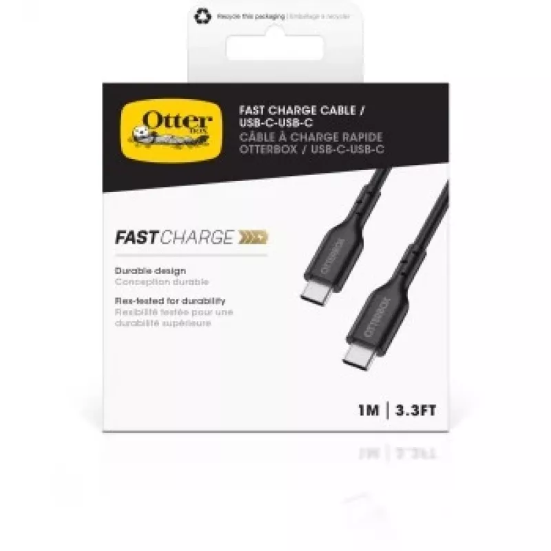 Otter Products OtterBox - USB-kaabel - 24 kontaktiga USB-C (M) kuni 24 kontaktiga USB-C (M) - USB 2,0 - 3 A - 1,0 m - must (78-81356)