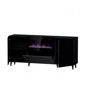 Sahtlitega kapp elektrikaminaga Cama Meble PAFOS 180x42x82 cm matt must, 3 ust, 2 riiulit, 1400–1600 W