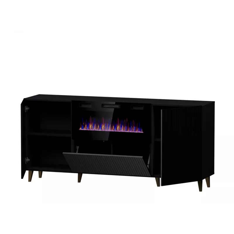 Sahtlitega kapp elektrikaminaga Cama Meble PAFOS 180x42x82 cm matt must, 3 ust, 2 riiulit, 1400–1600 W
