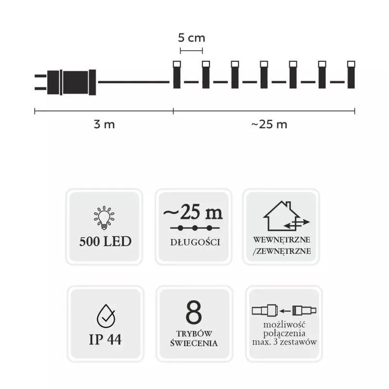 Extralink 500 LED-ga mitmevärviline valguskett, 25 m, sise-/välistingimustesse, mudel EX.73318