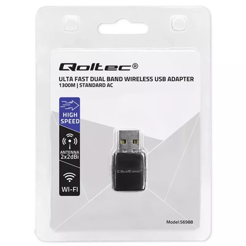 Juhtmeta USB-adapter QOLTEC 56988 kahesagedusriba 1300Mbps USB 3.0