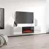 TV-kapp cama meble LUXE 1826×345×375 mm valge läikiv sisseehitatud musta elektrikaminaga (1400–1600 W)