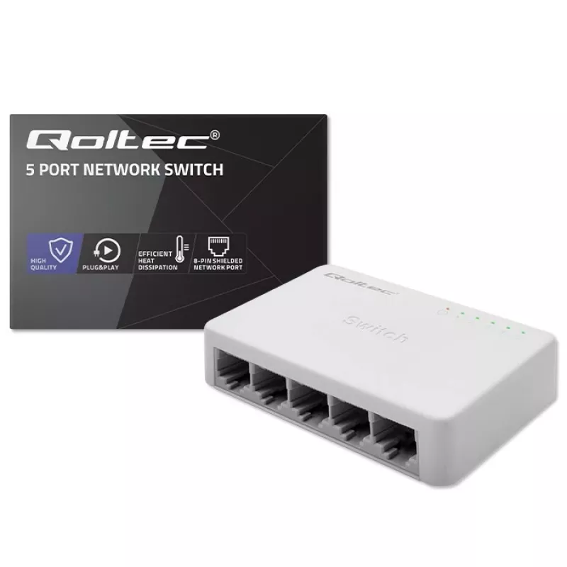 Võrgukommutaator QOLTEC 52247 5 x RJ45 porti 1000Mbps Gigabit haldamata