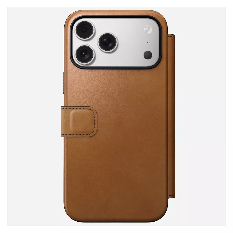 Mobiiltelefoni flippümbris Nomad Modern Leather Folio kate iPhone 17 Pro Max jaoks — Tan, mahutab kuni 17,5 cm (6,9 tolli) ekraani, 4 kaarditaskut