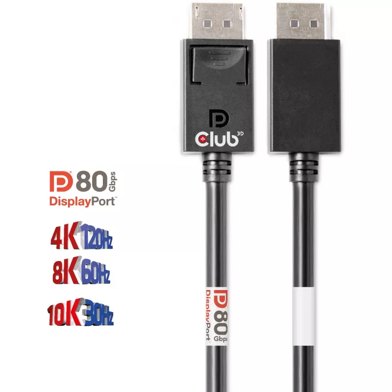 CLUB3D DisplayPort 2.1 Bi-Directional VESA DP80 Certified kaabel 4K240Hz, 8K60Hz or 10K30Hz M/M 1.2m/3.94ft