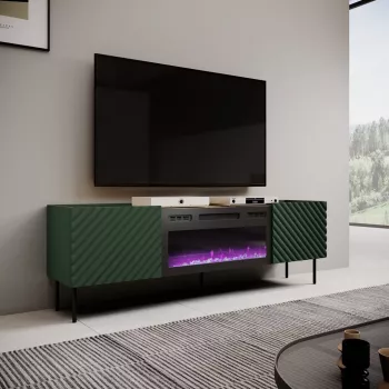 TV-kapp elektrilise kaminaga Cama Meble ONDA 180,5×40×58,0 cm, puitlaastplaat, roheline, vabaltseisev või seinale paigaldatav